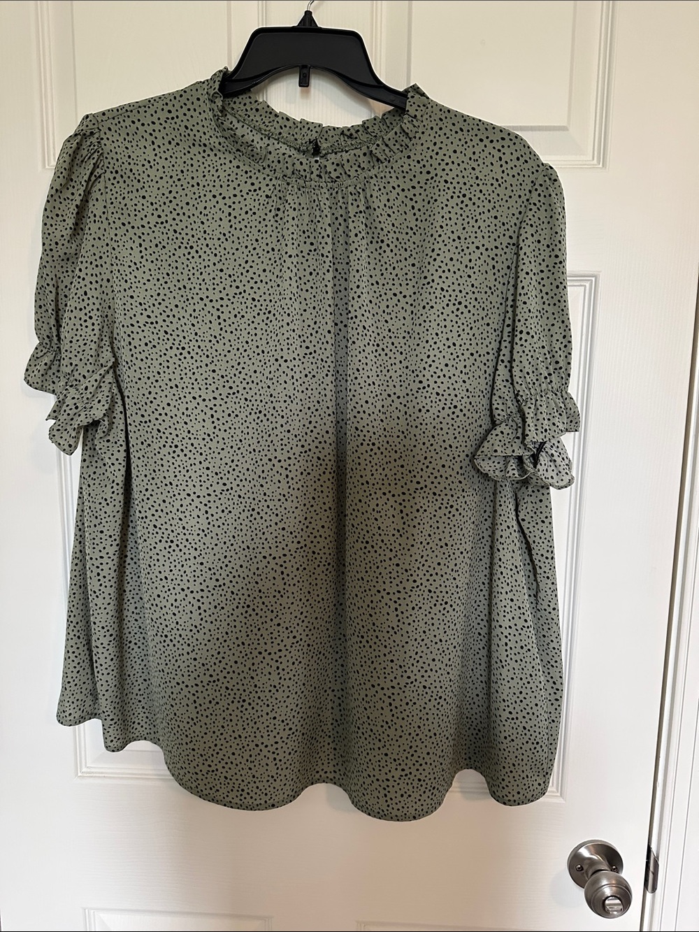 NWOT SHEIN Sage Green Polka Dot Ruffle Sleeve Blouse
